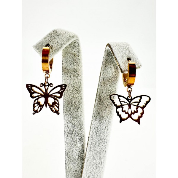 Rose Kelebek Desenli Küpe